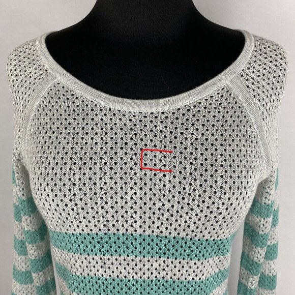 Converse S Striped Open Loose Knit Pullover Acrylic Lightweight Sweater Casual - Picture 3 of 12